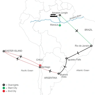 tourhub | Globus | South America Getaway with Amazon, Santiago & Easter Island | Tour Map