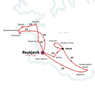 tourhub | G Adventures | Iceland Adventure: Northern Lights & Snæfellsnes Peninsula | Tour Map