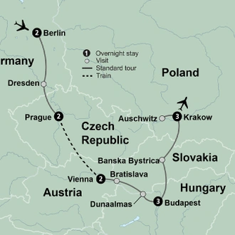 tourhub | Collette | Majestic Cities of Central & Eastern Europe featuring Berlin, Prague, Vienna, Budapest & Krakow | Tour Map