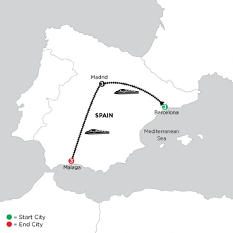 tourhub | Globus | Independent Barcelona, Madrid & Malaga City Stay | Tour Map