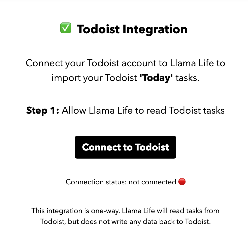 Llama Life can integrate with Todoist 