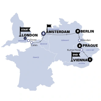 tourhub | Contiki | London to Vienna Trail | Start Amsterdam | Summer | 2024 | Tour Map