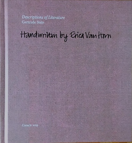 Descriptions of Literature by Gertrude Stein handwritten by Erica Van Horn