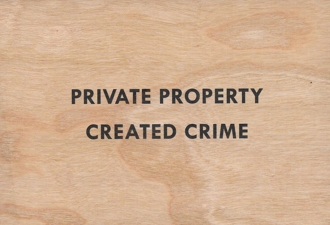 Private Property Created Crime Wooden Postcard [Black Text]