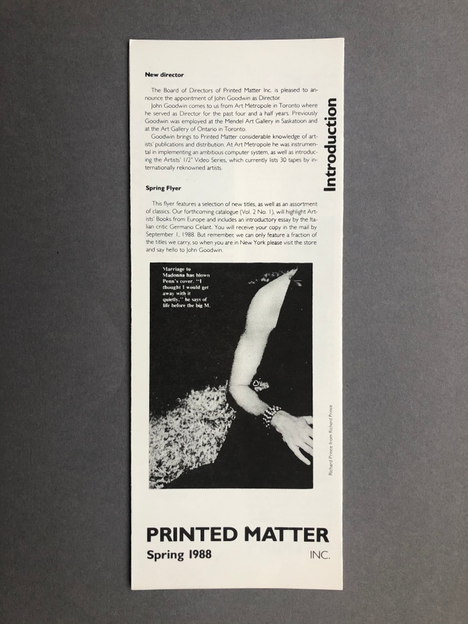 Printed Matter 1988 Spring Flyer