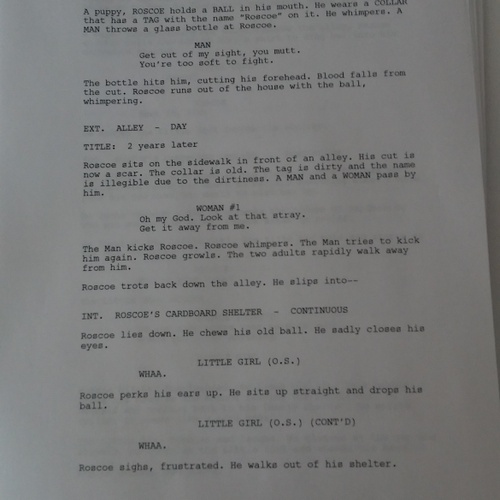Page #1 of my fourth (and final) draft of my short film, "Lone Dog".