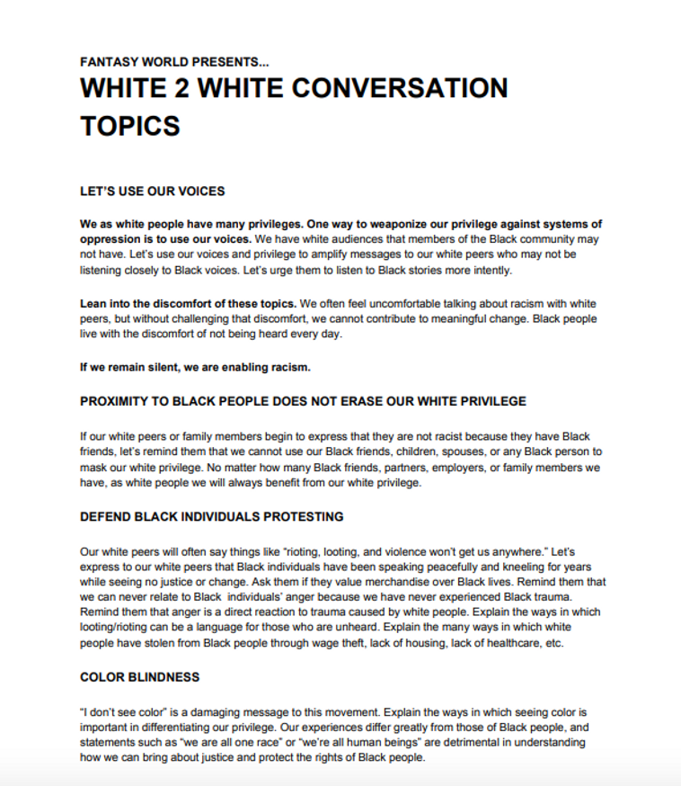 White 2 White Conversation Topics