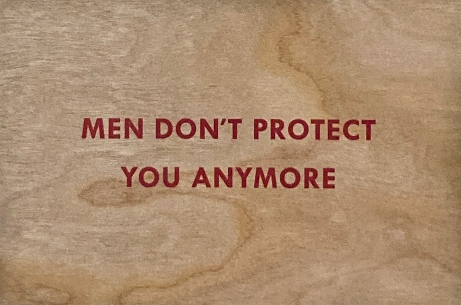 Men Don't Protect You Anymore Wooden Postcard [Red Text]
