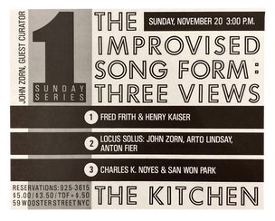 The Improvised Song Form: Three Views, November 20, 1985 [The Kitchen Posters]