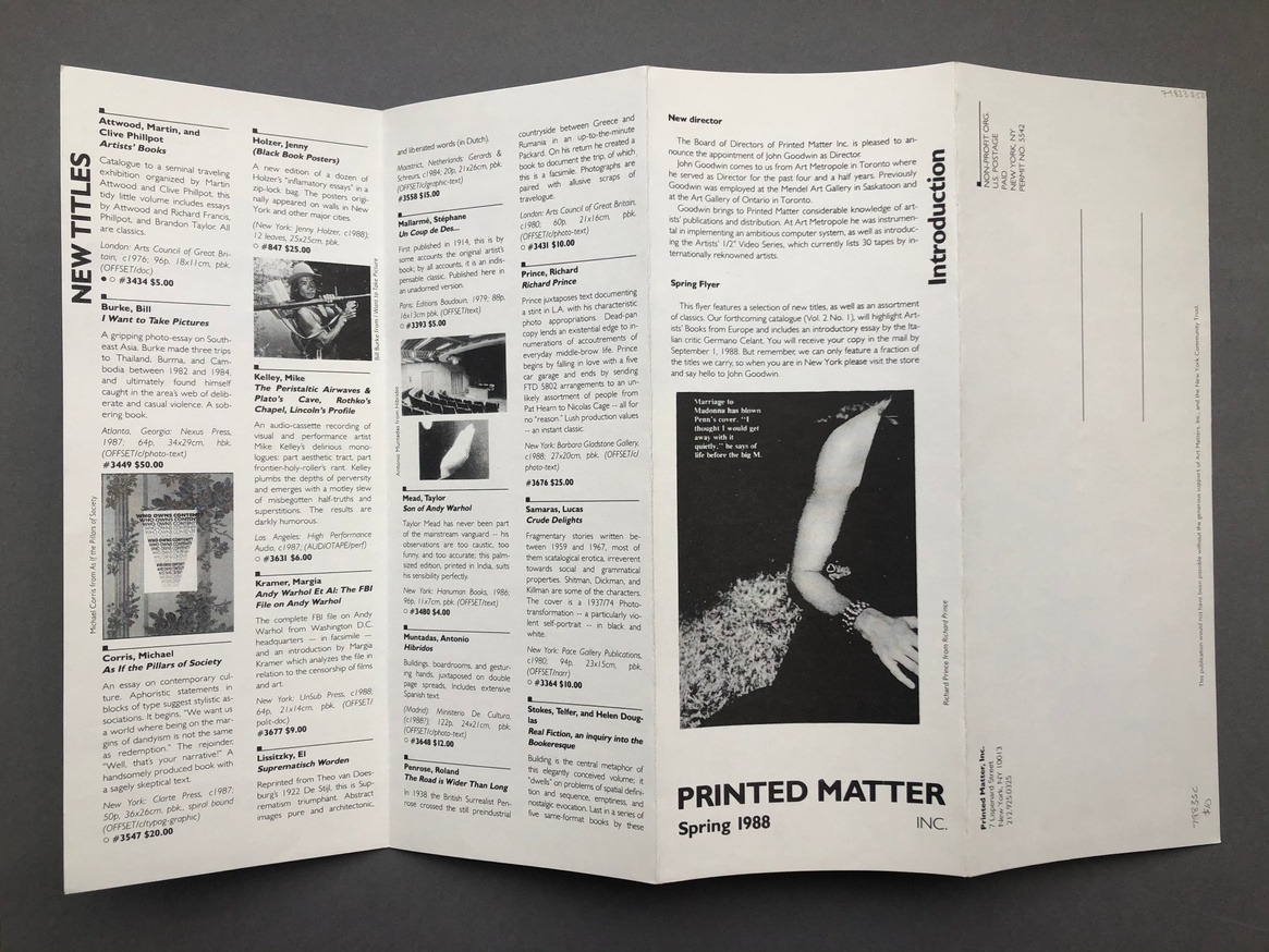 Printed Matter 1988 Spring Flyer thumbnail 3