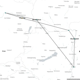 tourhub | CroisiEurope Cruises | Hiking cruises in the former Austro-Hungarian Empire (port-to-port cruise) | Tour Map