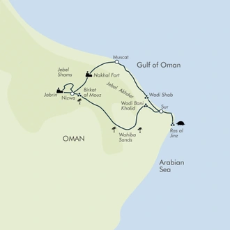 tourhub | Exodus Adventure Travels | A Week in Oman | Tour Map