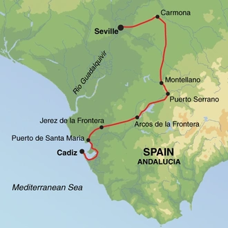 tourhub | Exodus Adventure Travels | Self-Guided Cycling in Andalucia: Seville to Cadiz | Tour Map