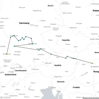 tourhub | CroisiEurope Cruises | Trans-European cruise from Strasbourg to Budapest (port-to-port cruise) | Tour Map