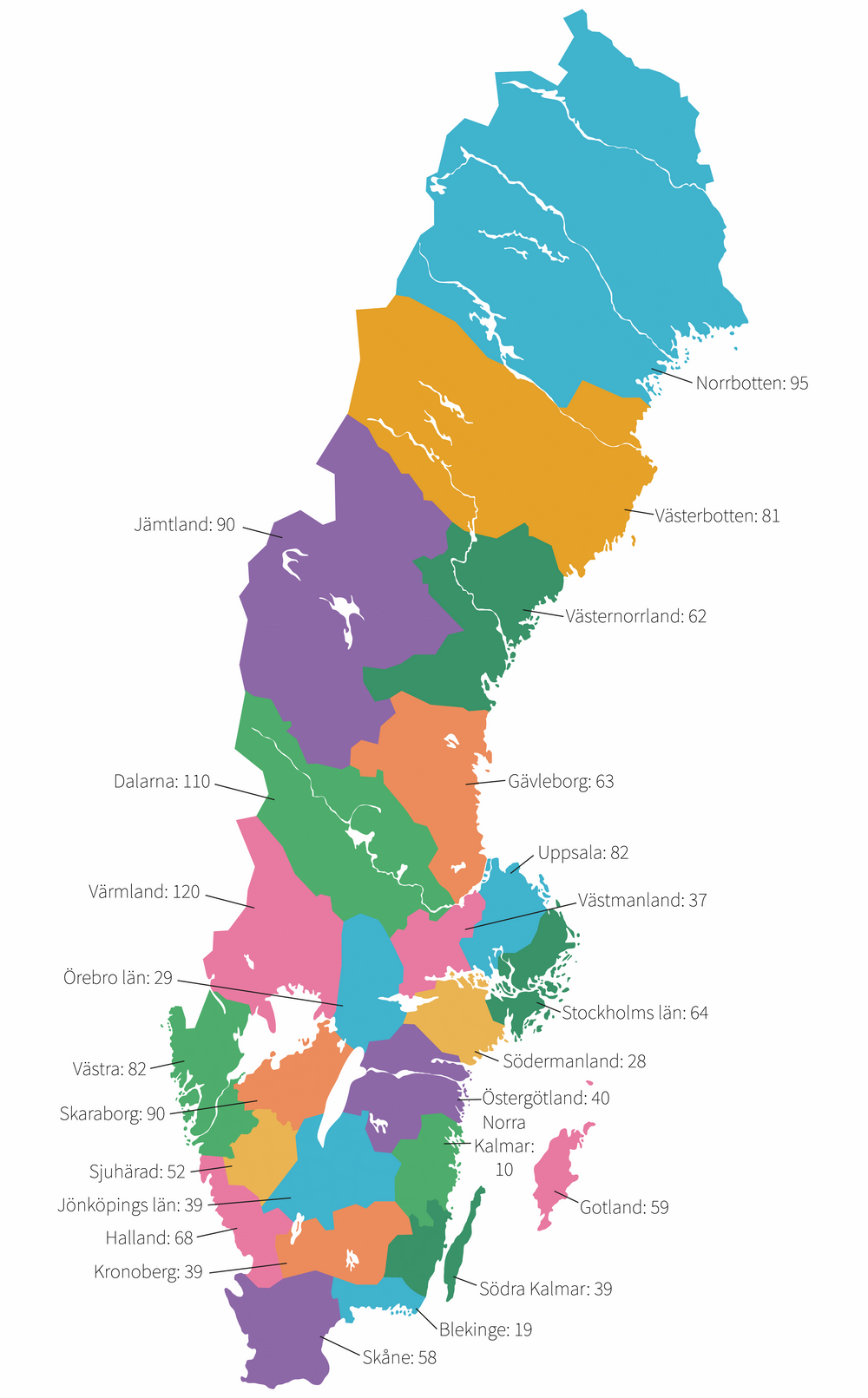 Karta bygdegårdsdistrikt - antal medlemmar 2023