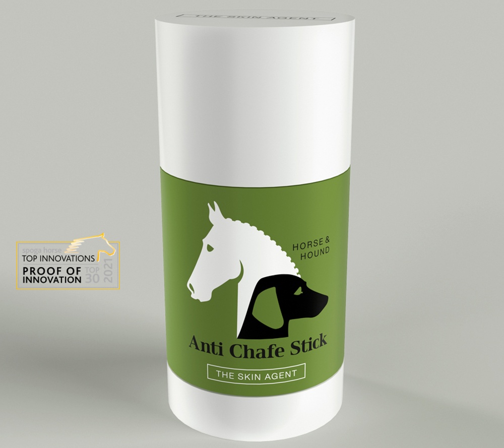 Horse & Hound Anti Chafe Stick from The Skin Agent. Product image with the Spoga Top Innovation-sticker. 