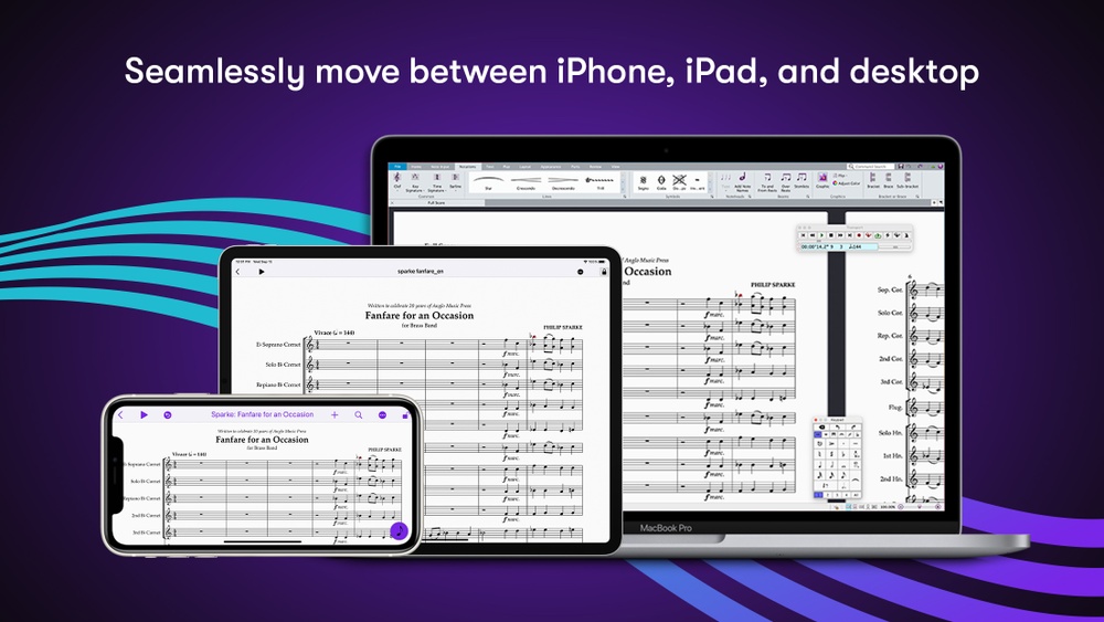 Seamlessly move between iPhone, iPad and desktop with Avid Sibelius