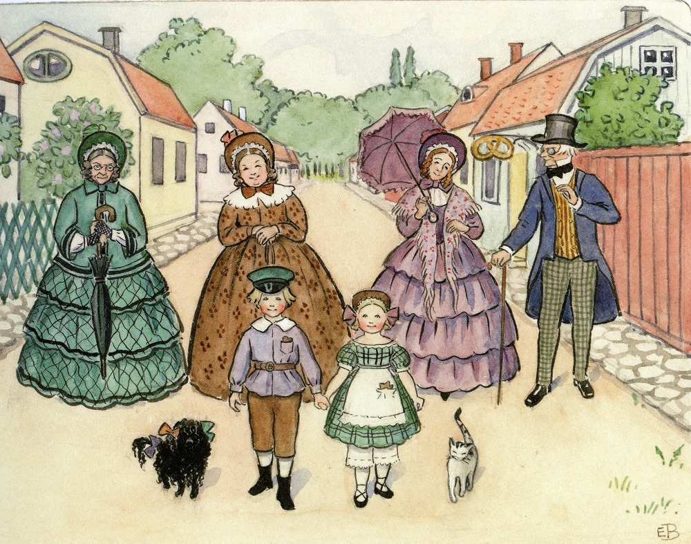 Illustration ur Elsa Beskows bok Tant Grön, tant Brun och tant Gredelin. © Elsa Beskow