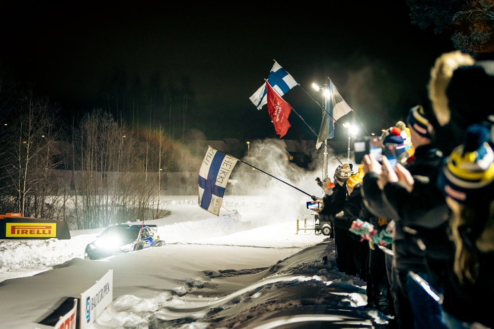 
"The Finnish flag waved highest after the opening stage of Rally Sweden 2024. Kalle Rovanperä was the fastest on the first stretch."