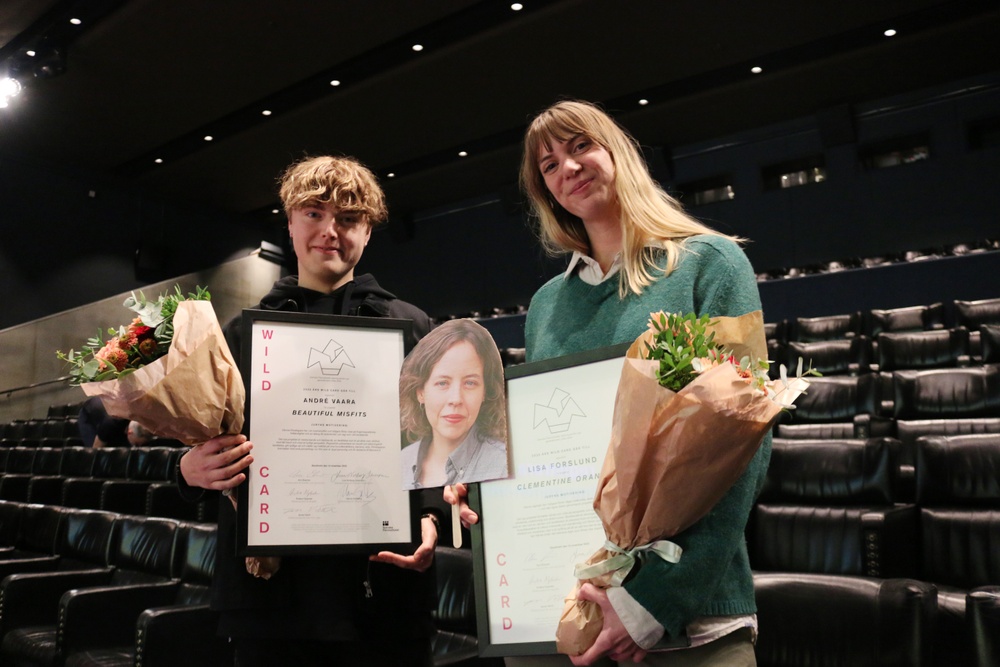 André Vaara, Lisa Forslund and Angelica Ruffier (small image) - happy Wild Card 2023 winners. Photo: Catherine Jarl, Swedish Film Institute