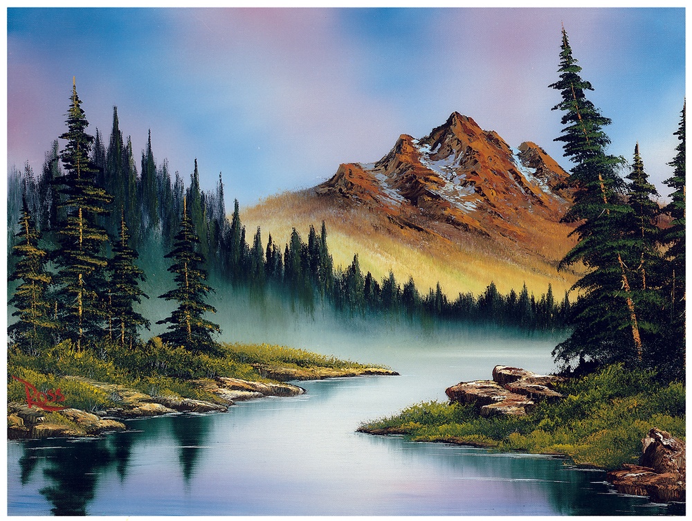 Bob Ross was an American painter, art instructor, and television host of 'The Joy of Painting' (PBS, 1983-1994). ® Bob Ross name and images are registered trademarks of Bob Ross Inc. © Bob Ross Inc. Used with permission.