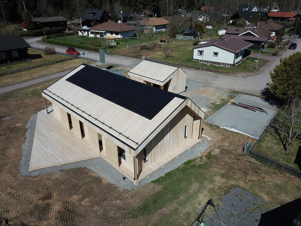 Villazero exterior with solar panels. 