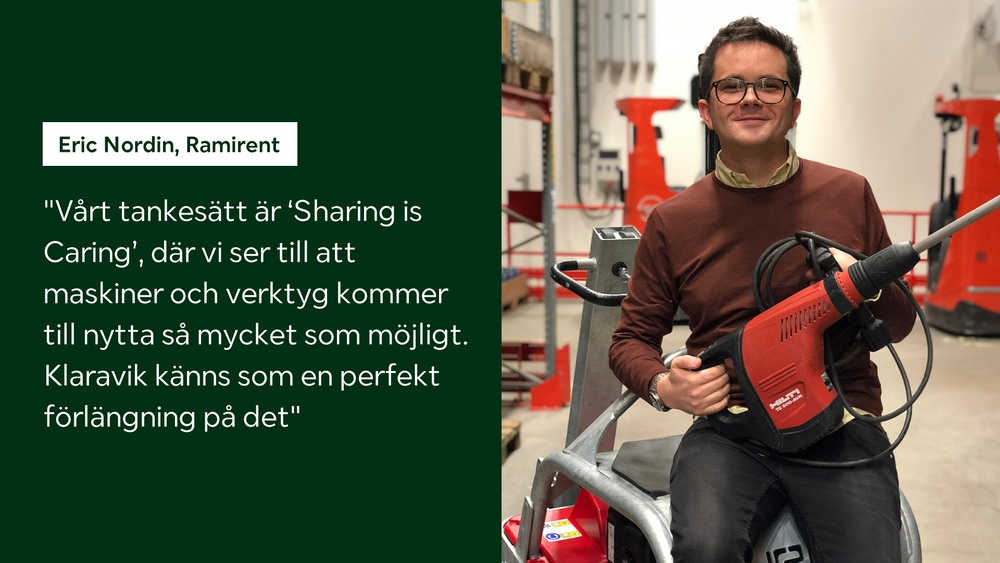 Eric Nordin, Tradechef på Ramirent, kan konstatera att företaget hittills har sålt 45 000 objekt på Klaravik.