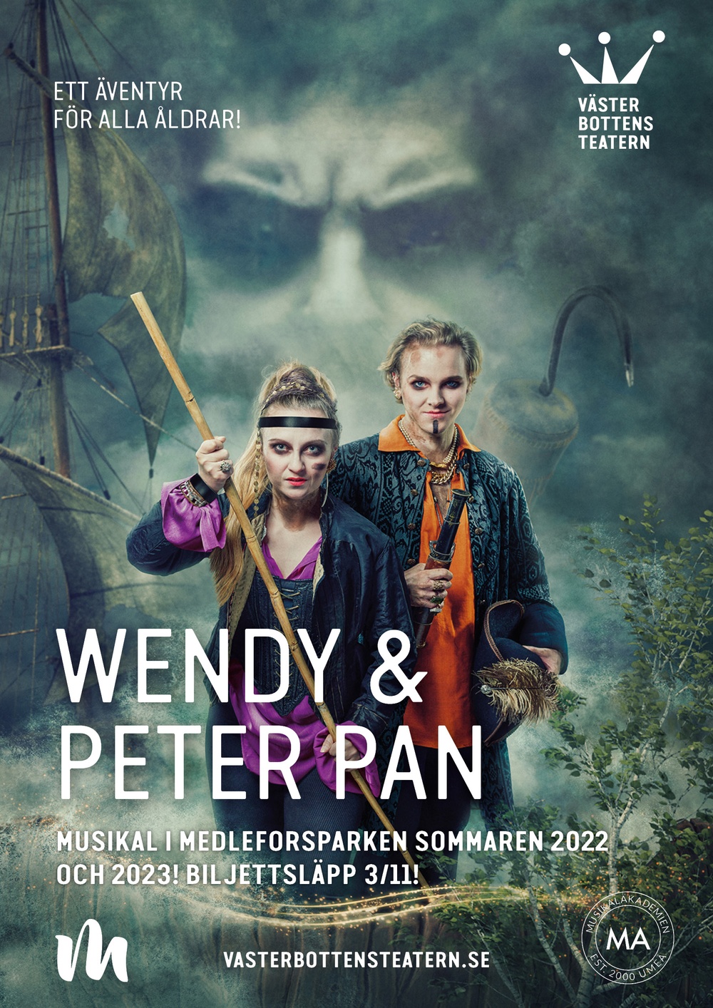 Wendy och Peter Pan. Foto: LisaLove Bäckman
Wendy - Emilia Ekström
Peter Pan - Joel Götell