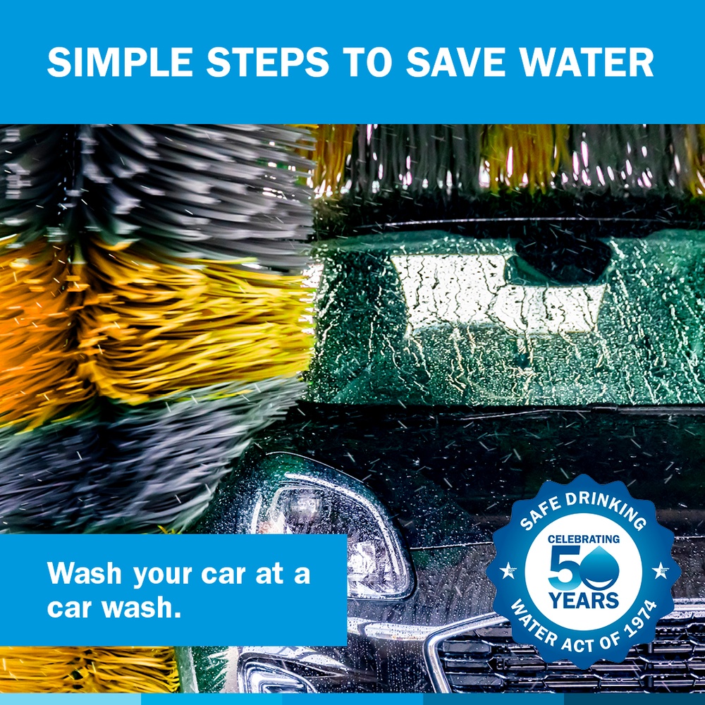 Simple steps to save water:  Wash your car at a car wash.