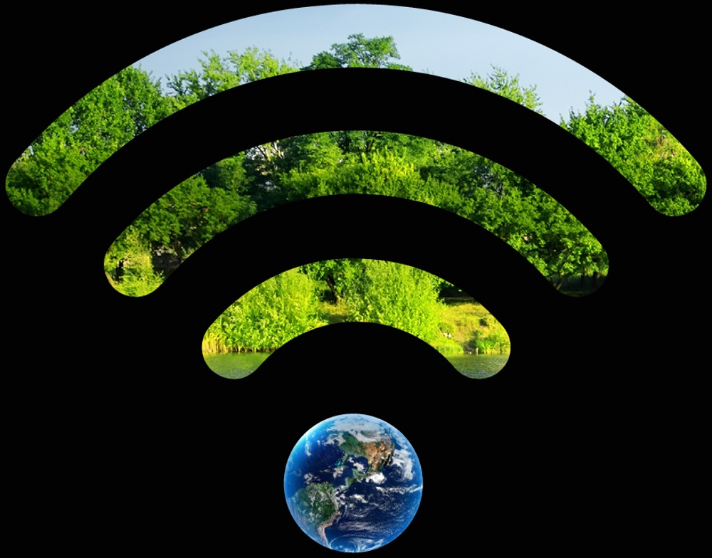 Wifi-symbol med träd i bakgrunden