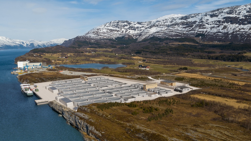 Illustrasjon: Arctic Seafarm sitt nye

landbaserte oppdrettsanlegg i Nesna

kommune på Helgelandskysten.