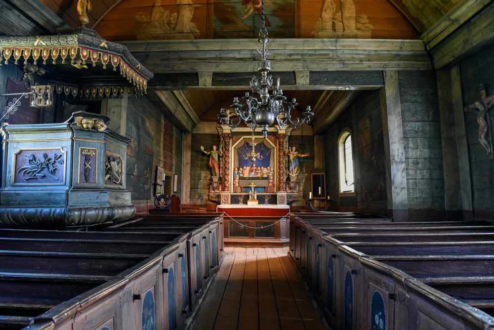 Bosebo kyrka, interiör. Foto: Viveca Ohlsson, Kulturen