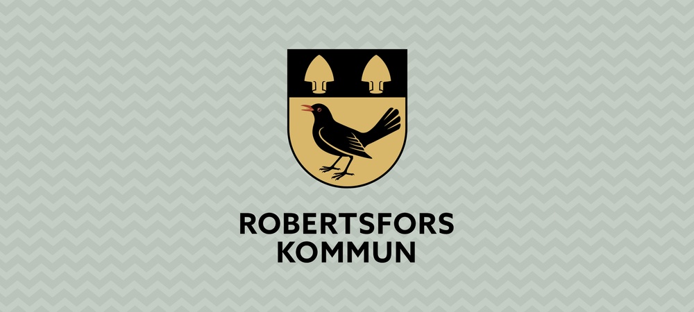 Robertsfors kommunlogga på ljusgrön bakgrund.