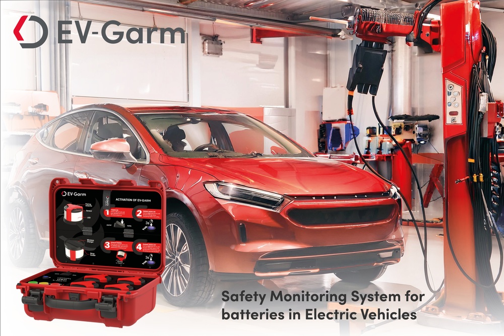 Electric vehicle in a workshop protected by EV-Garm