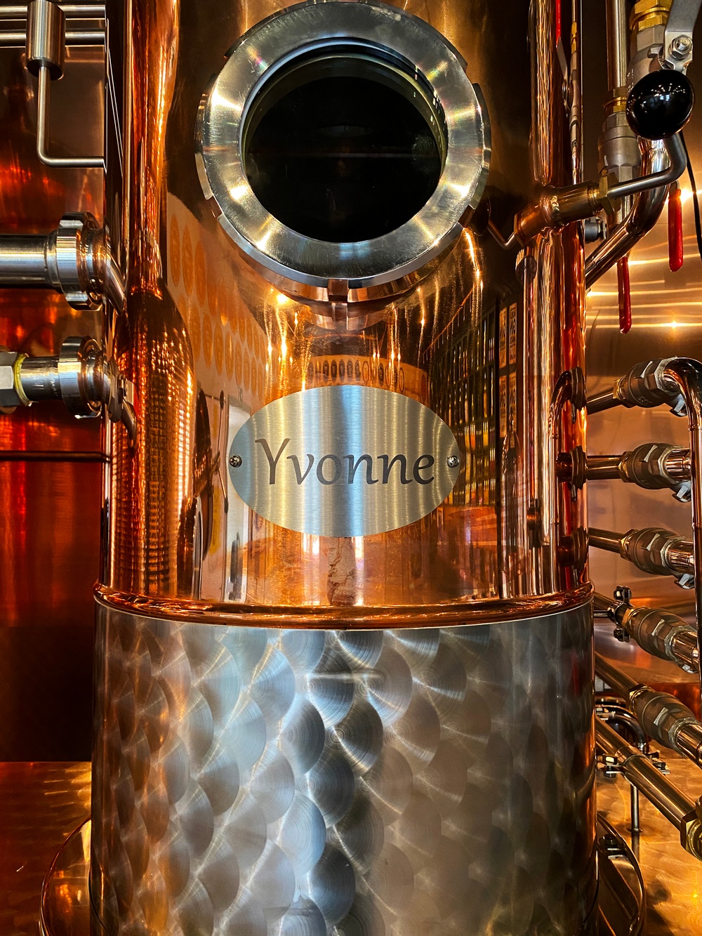 Hand hammered copper still, 1.000 l. Named after Jon Hillgrens mother Yvonne, who has contributed to Hernö Gins development from the start. The copper still Yvonne is working side by side with Marit and together they are responcible for the main production of Hernö Gin from April 2021.
