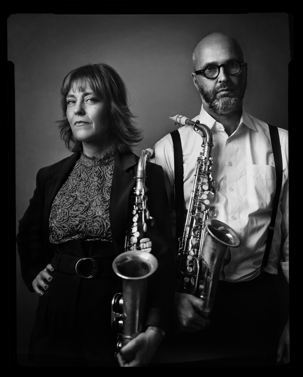 Saxofonisterna Amanda Sedgwick och Jonas Knutsson i konserten Remembering Charlie Parker på Norrlandsoperan 22 oktober 2020. I samarbete med Umeå Jazzfestival.