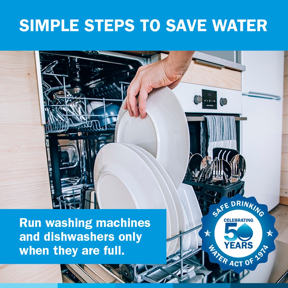 Simple steps to save water: Run washing machines and dishwashers only when they are full.