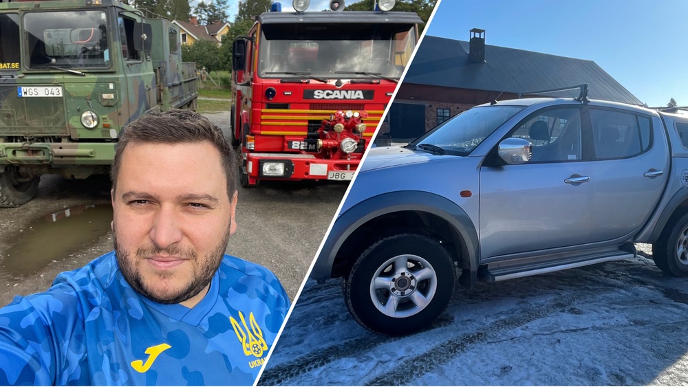 Andriy Kachur, själv född i Ukraina, är en drivande kraft i organisationen Blågula Bilen som köper begagnade bilar i Sverige till förmån för militär och civila i Ukraina. 