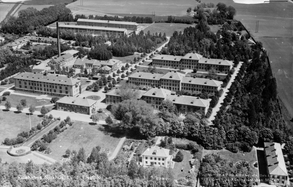 Flygfoto av Vipeholm sjukhus 1951. 
Foto: AB Flygtrafik i Bengtsfors, ur Kulturens samlingar. 