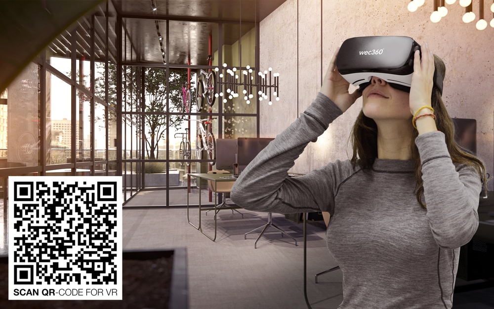 Scan the QR-code in the image to step into the future 1245 Broadway offices, and explore it in full Virtual Reality directly on you smartphone or tablet.