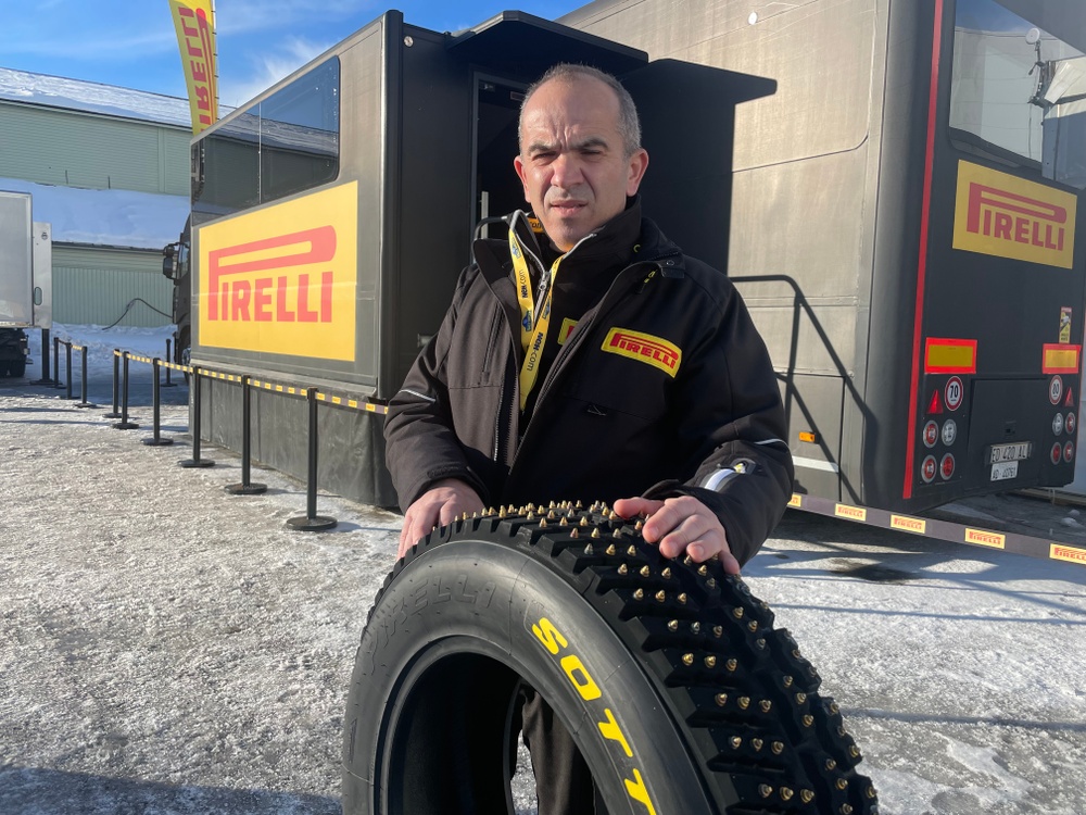 Terenzio Testoni, rally activity manager for Pirelli, at the Umeå Service Park at Rally Sweden. 