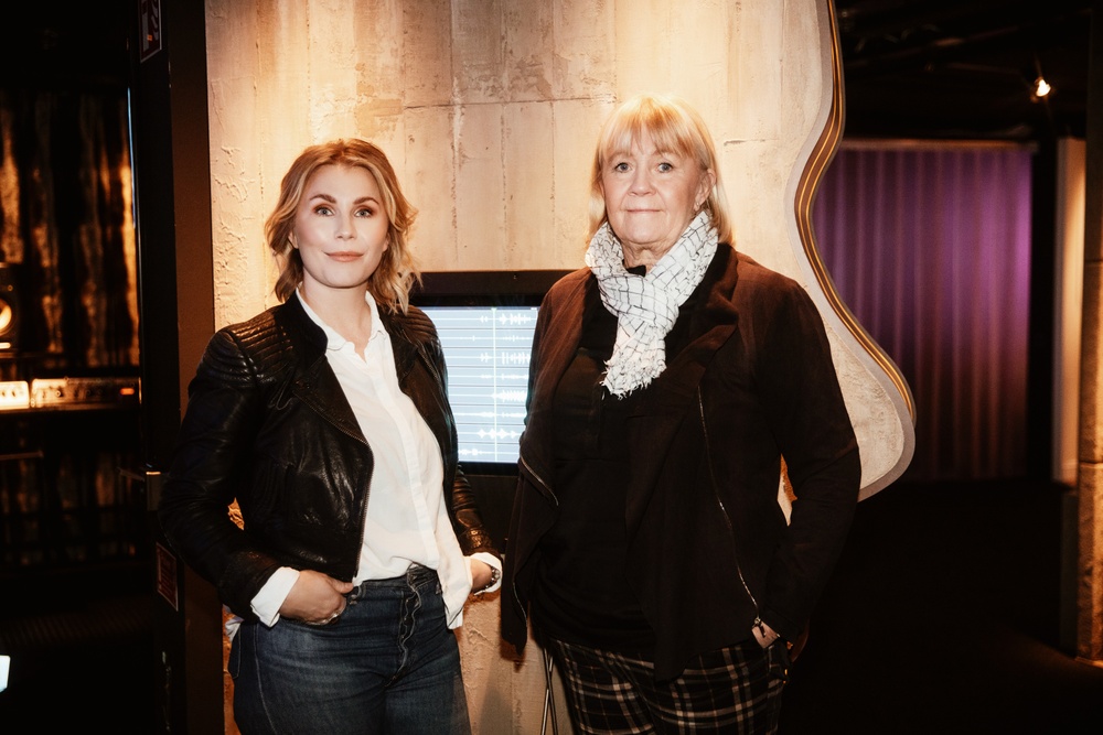 Lisa Halling-Aadland & Ingmarie Halling next to the artwork of Tim's profile, inspired by the Levels album cover, at Avicii Experience.
Photo cred: Johanna Pettersson