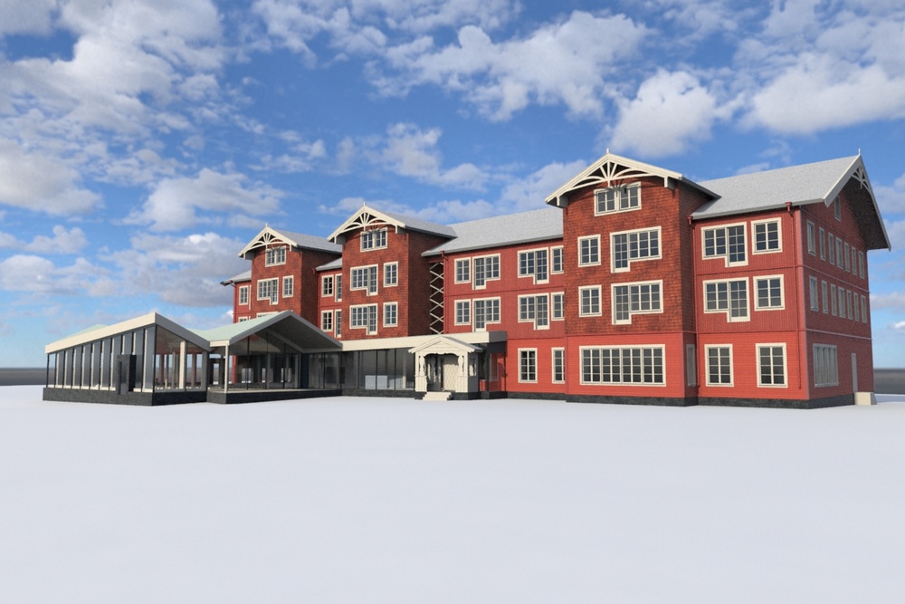 Kläppens nya lägenhetshotell inför säsongen 2019/2020: Hotell Kurbits. Hotellet kommer att bestå av 140 bäddar fördelade på 30 lägenheter, i två plan. Dalakänslan kommer att genomsyra såväl lägenheter, soprtshop och restaurang.