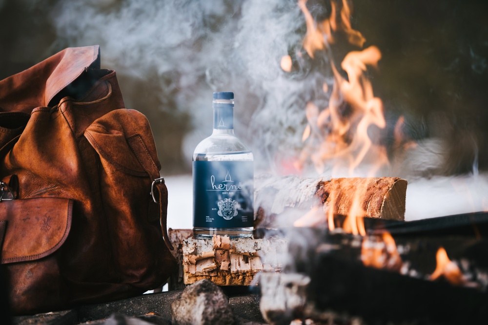 Hernö Dry Gin by the fire