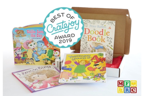 4 children's books are displayed with a circular badge overlaid that says Best of Cratejoy Award 2019.