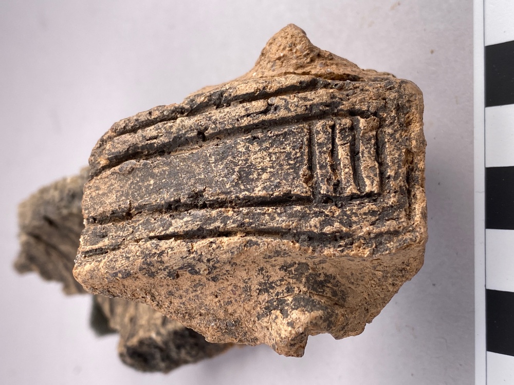 Den frustande bälgahästen, inlån från Statens historiska museer (SHM). Foto Thomas Eriksson, SHM. 
I västra utkanten av Norrköping, vid Motala ström, undersöktes en av landets största bronsåldersboplatser på 1990-talet. Ett av de mest fantasieggande föremålen var ett gåtfullt rr av lera. Den hittades i en grop som har daterats till ca 900–800 f Kr, dvs period V under yngre bronsåldern. Den är trasig och bitar saknas. Föremålet var ett rör av bränd lera. Det är lätt böjt i ena änden. Ändens ena sida är dekorerad med en vulst med streckdekor och två små utskott. Insidan av röret har innan bränningen varit lindat med någon typ av bast. Den andra änden har en förstärkt vulst längs kanten, dekorerad med gropar. 
 
Det mycket ovanliga föremålet tolkades först som en figurin, en liten gudinnestaty av lera. Den danske professorn Henrik Thrane har tolkat om röret. Han visade att det snararast var ett blästerrör. Det är ett rör som lett luften från en bälg, ned i en härd där man smälte brons. Hans tolkning är mycket trolig och röret är således inte en kvinnofigur utan ett snarast ett hästhuvud. Hästen var ett mytologiskt djur under bronsålder, som bland annat drog solvagnen över himlen. I Pryssgården har hästen frustat ned blästerluften för att smälta den solfärgade bronsen. De två utskotten vid vulsten är då näsborrar och vulsten en bläs längs mulen. Den frustande bälgahästen kan se på Östergötlands museum från och med den 14 maj!
