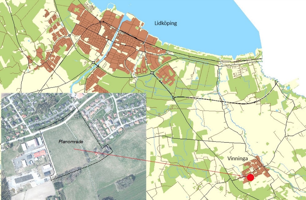 Kartbild över Vinninga Trädgårdsby.