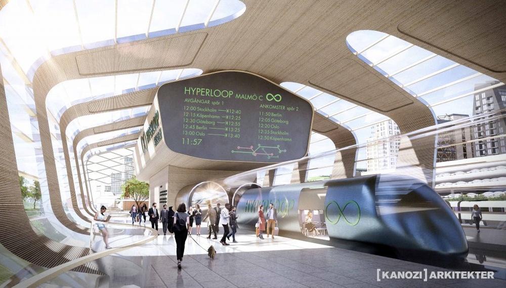 Hyperloop, hållplats. Interiör arkitektur.