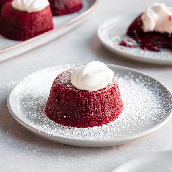 January 2022 - Red Velvet Lava Cakes  with Cream Cheese Whipped Cream