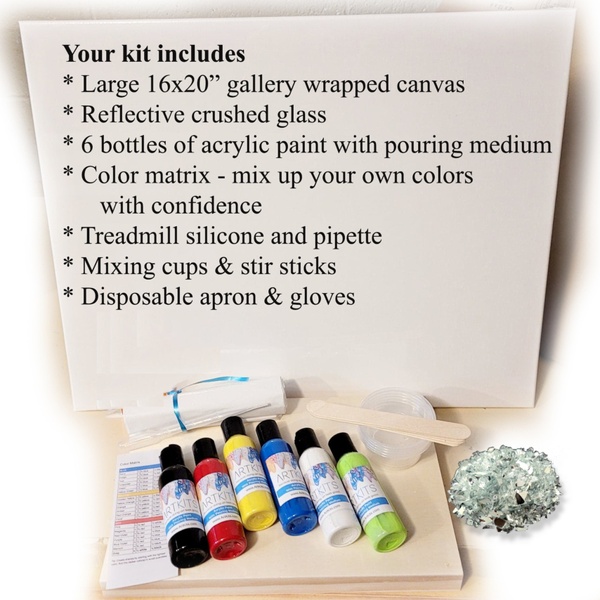Paint Pouring Geode Art Kit w/ Crushed Glass on Large Canvas